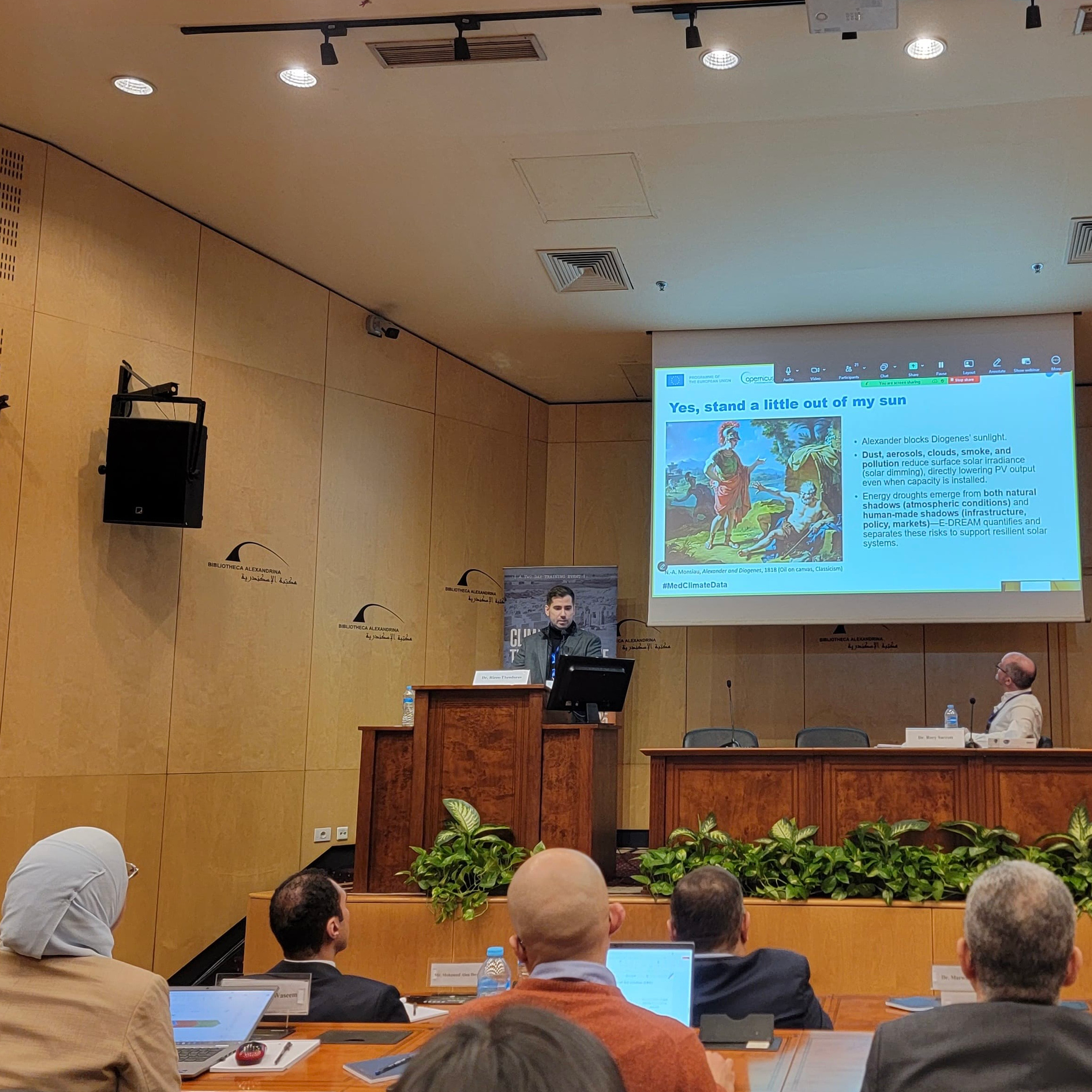 Speaker sharing data visualizations during a talk.