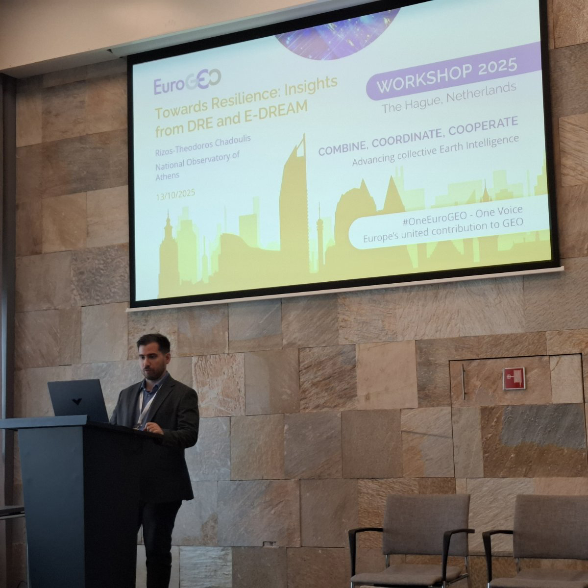 Speaker sharing data visualizations during a talk.